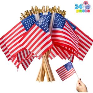 imageJOYIN 24 Pcs Small American Flags on Stick 4x6 Inch for 4th of July Celebration Memorial Day decorations Patriotic Party Supplies Independence Day Gathering Veterans Day Patriotic Party Favors