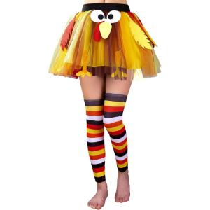 imageJOYIN Giggling Getup Womens Thanksgiving Turkey Tutu Skirt ampamp Socks Set Thanksgiving Outfit Turkey Sock for Women Holiday Tutus Dress Up Party Girls Cosplay Party Accessories Trot Costumes