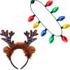 imageJOYIN 2PCS Christmas LED Necklace and Reindeer Headband Light Up Necklace with 9 Bulbs Christmas Headwear and Holiday Parties Xmas Costume Accessories Party FavorsReindeer