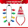 imageJOYIN 2PCS Christmas LED Necklace and Reindeer Headband Light Up Necklace with 9 Bulbs Christmas Headwear and Holiday Parties Xmas Costume Accessories Party FavorsElf