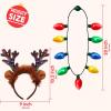 imageJOYIN 2PCS Christmas LED Necklace and Reindeer Headband Light Up Necklace with 9 Bulbs Christmas Headwear and Holiday Parties Xmas Costume Accessories Party FavorsReindeer