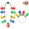 imageJOYIN 2PCS Christmas Light Up Headband and Necklace with 6 Flashing Modes LED Christmas Lights Bulb Necklace Headband for Kids Women Men Xmas Party Supplies Accessories