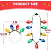 imageJOYIN 6 Pcs Christmas Light Up Headband and Necklace with 6 Flashing Modes LED Christmas Bulb Lights Necklace Headband for Kids Women Men Xmas Party Supplies Accessories