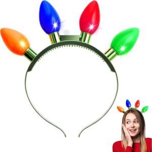 imageJOYIN 1 Pack Christmas Headband LED Light Bulb Flashing Headband with 4 Colorful LED Bulbs for Adults Kids Accessories Christmas Party Favors Xmas Party Supplies