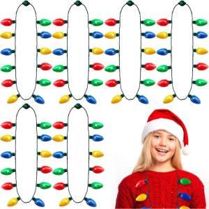 imageJOYIN 18 PCS Christmas LED Necklace Christmas Necklace with 12 LED Bulbs Light Up Accessories for Adults Kids Holidays Parties Favors Accessories Decorations