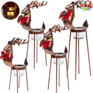 imageJOYIN 4 PCS Christmas Reindeer Tea Light Candle Holders  Thanksgiving Day Metal Iron Standing Christmas Decorations Table Decorations Centerpieces for Party Dining