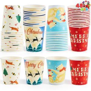 imageJOYIN 48 PCS Merry Christmas Disposable Cups 4 Designs Xmas Drinkware 9 oz Paper Cup Snowflake Santa Elk Christmas Cups For Hot Chocolate Coffee Cold Beverage Holiday Tableware Supplies FavorsClassical