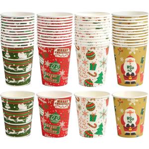 imageJOYIN 48 PCS Merry Christmas Disposable Cups 4 Designs Xmas Drinkware 9 oz Paper Cup Snowflake Santa Elk Christmas Cups For Hot Chocolate Coffee Cold Beverage Holiday Tableware Supplies FavorsCute