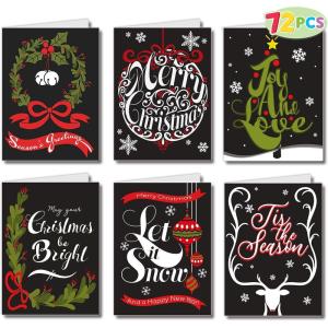 imageJOYIN 72 PCS Holiday Christmas Greeting Cards with 6 Artistic Greeting Designs With Envelopes for Winter Christmas Season Merry Christmas Cards Wintertime Gifts Cards Artistic Black Collection