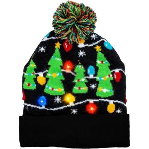imageJOYIN Christmas Lightup Knitted Beanie Cap Ugly Sweater LED Hat Beanie with 6 Flashing Modes Funny Hat for Women Men Christmas Accessories Party Supplies Unisex Winter Black