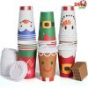 imageJOYIN 24 PCS Merry Christmas Disposable Paper Cups with Sleeves and Lids 6 Designs Xmas Drinkware 16 oz Snowflake Santa Elk Cups for Hot Coffee Cold Beverage Holiday Tableware Supplies FavorsCute