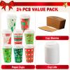 imageJOYIN 24 PCS Merry Christmas Disposable Paper Cups with Sleeves and Lids 6 Designs Xmas Drinkware 16 oz Snowflake Santa Elk Cups for Hot Coffee Cold Beverage Holiday Tableware Supplies FavorsBright