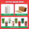 imageJOYIN 48 Pcs 16 oz Christmas Disposable Cups with Sleeves and Lids 6 Designs Xmas Drinking Paper Cup For Hot Chocolate Coffee Cold Beverage Holiday Tableware Winter Party Supplies FavorsClassical