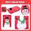 imageJOYIN 5 Pieces Christmas Snowman Bathroom Decoration Set with Toilet Seat Cover Rugs Tank Cover Toilet Paper Box Cover and Santa Towel Xmas Party Accessories for Indoor Dcor Party Favors