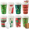 imageJOYIN 72 Pcs Merry Christmas Disposable Cups with Sleeves and Lids 8 Designs Xmas Drinkware 16 oz Paper Cup For Hot Chocolate Coffee Cold Beverage Holiday Tableware Winter Party Supplies FavorsBright