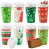 imageJOYIN 24 PCS Merry Christmas Disposable Paper Cups with Sleeves and Lids 6 Designs Xmas Drinkware 16 oz Snowflake Santa Elk Cups for Hot Coffee Cold Beverage Holiday Tableware Supplies FavorsBright