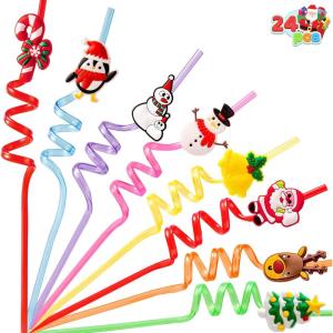 imageJOYIN 24 PCS Christmas Plastic Straws 8 Colors Reusable Drinking Straws for Xmas Party Favors KidFriendly Supplies Christmas Party Decorations Goodie Bags Stuffers Fillers for Kids