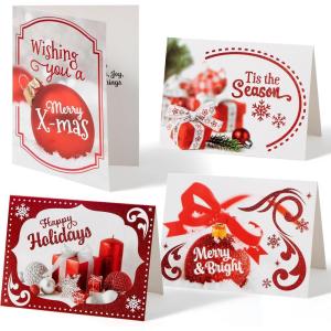imageJOYIN 24PCS Christmas Holiday Cards Set of 4 Diverse Red Festive Designs with Envelopes for Merry Christmas Season present Giving Xmas Gifts Cards Wintertime Gifts CardsVintage