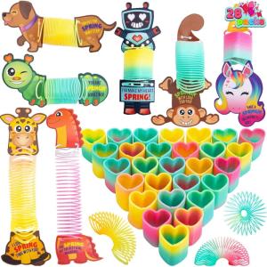 imageJOYIN 28 Packs Valentines Day Animal Cards with Coil Springs Rainbow Springs Stress Relief Coil Toys with Cards for Kids Valentines Classroom Exchange Prizes Game Prizes Valentines Party FavorsDinosaur