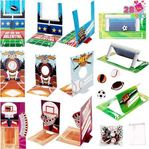 imageJOYIN 28 pcs Fun Valentine Sports Game Card and Erasers for Kids Party Favor Classroom Exchange Prizes Valentines Day Greeting Cards