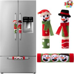 imageJOYIN 3 Pieces Snowman Fridge Door Handle Covers Appliance Fits Standard Size Kitchen Refrigerator Microwave Oven Or Dishwasher Xmas Indoor Decor Party Favor Supplies Washable Holiday Door Decor