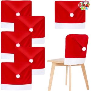 imageJOYIN 6 Pcs Christmas Chair Covers Red Hat Chair Slipcovers Santa Claus Chair Back Covers for Christmas Holiday Festival Decoration Xmas Decorations Indoor Home Dcor6