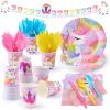 imageJOYIN 145 Pcs Unicorn Birthday Party Supplies with Unicorn Banner for Girls 24 Serves Unicorn Disposable Tableware Set with Plates  Cups Napkins and Cutlery Sets for Unicorn Themes Party KidsUnicorn