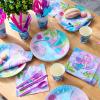 imageJOYIN 145 Pcs Unicorn Birthday Party Supplies with Unicorn Banner for Girls 24 Serves Unicorn Disposable Tableware Set with Plates  Cups Napkins and Cutlery Sets for Unicorn Themes Party KidsMermaid