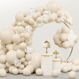 imageJOYIN 150 Pcs Sand White Balloons Different Sizes 18 12 10 5 Inch Sand White Latex Balloon Arch Kit with Instruction for Birthday Party Graduation Wedding Holiday DecorationSand White