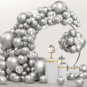 imageJOYIN 150 Pcs Sand White Balloons Different Sizes 18 12 10 5 Inch Sand White Latex Balloon Arch Kit with Instruction for Birthday Party Graduation Wedding Holiday DecorationSilver