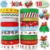 imageJoiedomi 18Pcs Christmas Ribbons 90 Yard Grosgrain Satin Fabric Ribbons for Christmas Box Wrapping Hair Bow Clips Gift Bows Craft Sewing Wedding 18PCS OneSize