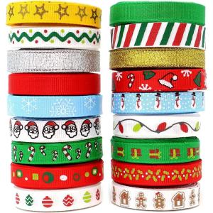 imageJoiedomi 18Pcs Christmas Ribbons 90 Yard Grosgrain Satin Fabric Ribbons for Christmas Box Wrapping Hair Bow Clips Gift Bows Craft Sewing Wedding 18PCS OneSize