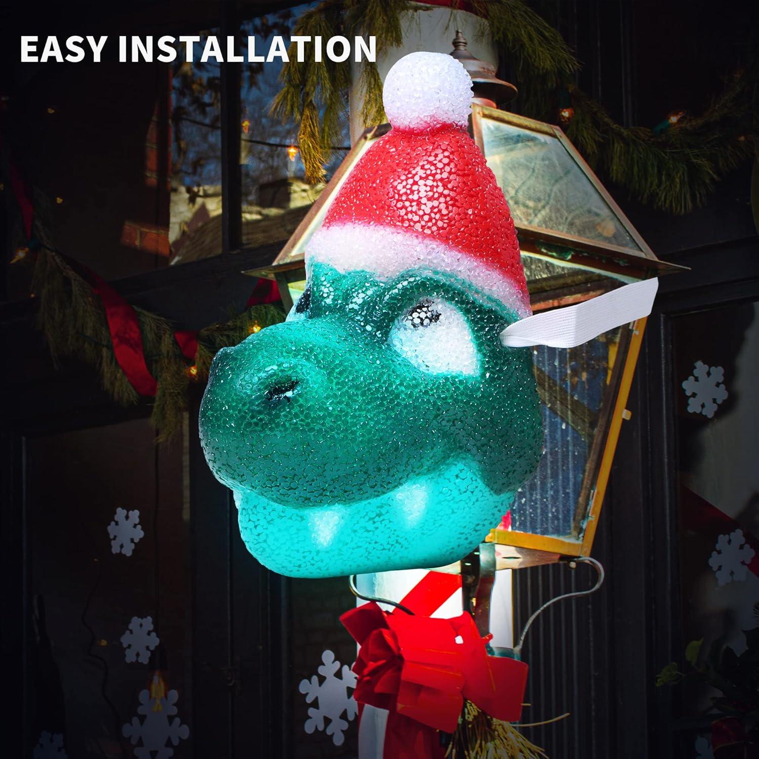 imageJOYIN 2 Pcs Santa Hat DinosaurPorch Light Cover for Christmas Outdoor Decorations Holiday Outdoor Light Cover for Porch Garage and All Large Light Fixtures Christmas Decorations