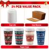 imageJOYIN 24 PCS Christmas Disposable Paper Cups 16 oz Merry Christmas Party Cups With Cup Sleeves and Lids 4 Designs Xmas Drinkware Winter Drink Cups Tableware Holiday Supplies DecorationVintage