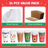 imageJOYIN 24 PCS Christmas Disposable Paper Cups 16 oz Merry Christmas Party Cups With Cup Sleeves and Lids 4 Designs Xmas Drinkware Winter Drink Cups Tableware Holiday Supplies DecorationCute