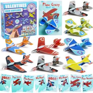 imageJOYIN 28 Pack Valentines Day Gifts Cards Valentines Greeting Cards for Kids with Foam Airplanes Classroom Exchange Party Favor Toy