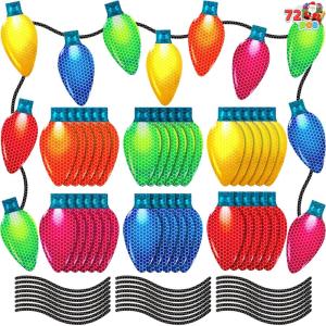 imageJOYIN 72 PCS Christmas Car Refrigerator Decorations 48 PCS Reflective Light Bulb and 24 PCS Wire Magnets Set Xmas Magnet Wires in 6 Color for Holiday Decorations and Ornaments
