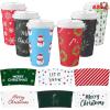 imageJOYIN 48 Pcs Christmas Paper Cups Disposable with Sleeves and Lids 6 Designs 16 oz Xmas Drinking Paper Cups and Sleeves for Hot Chocolate Coffee Cold Beverage Holiday Tableware Winter Party Supplies