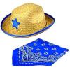 imageJOYIN Toy Pack of 12 Childs Straw Cowboy Hats with Cowboy Bandannas 6 Red ampamp 6 Blue Party Favors