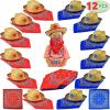 imageJOYIN Toy Pack of 12 Childs Straw Cowboy Hats with Cowboy Bandannas 6 Red ampamp 6 Blue Party Favors