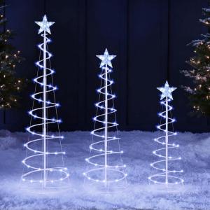 imageJOIEDOMI 3 Pack Spiral Christmas Tree Lights 218 LED Outdoor Lighted Tree with Star Topper ampamp Stakes Christmas Decorations for Yard Porch Patio Garden Holiday Xmas Eve Night Dcor Warm WhiteCool White