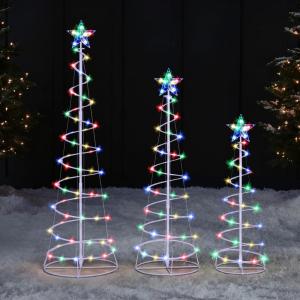 imageJOIEDOMI 3 Pack Spiral Christmas Tree Lights 218 LED Outdoor Lighted Tree with Star Topper ampamp Stakes Christmas Decorations for Yard Porch Patio Garden Holiday Xmas Eve Night Dcor Warm WhiteMulticolor