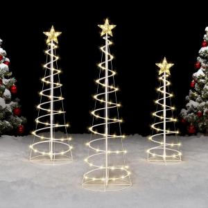 imageJOIEDOMI 3 Pack Spiral Christmas Tree Lights 218 LED Outdoor Lighted Tree with Star Topper ampamp Stakes Christmas Decorations for Yard Porch Patio Garden Holiday Xmas Eve Night Dcor Warm WhiteWarm White