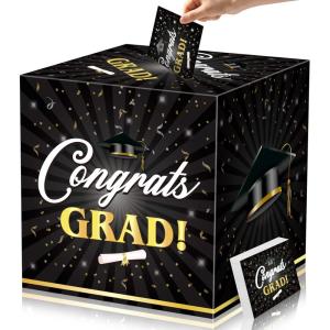 imageJOYIN 9quot Graduation Decorations Card Box with 36 PCS Cards Black ampamp Gold Congrats Grad Money Box for Class of 2025 Grad Party Decoration Gift Holder for Graduation Party Favor SuppliesBlack  Gold