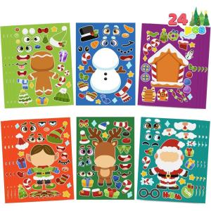 imageJOYIN 24 Pcs Christmas Makeaface Stickers Make Your Own Characters Mix and Match Sticker Sheets with Christmas Elf Santa Snowman Tree Xmas Party Games for Kids Party Favor Supplies CraftCute stickers