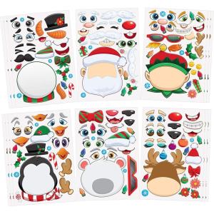 imageJOYIN 24 Pcs Christmas Makeaface Stickers Make Your Own Characters Mix and Match Sticker Sheets with Christmas Elf Santa Snowman Tree Xmas Party Games for Kids Party Favor Supplies CraftFace stickers