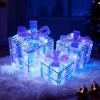 imageJOIEDOMI Christmas Lighted Gift Boxes Light Up Christmas Decorations Set of 3 Iridescent Present Boxes Xmas Boxe Light with LED Cool White for Indoor Porch Patio Holiday Xmas Eve Night DcorIridescent