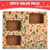 imageJOYIN 12 PCS Foiled Christmas Cookie Boxes for Gift Giving 875quot x 575quot x 275 Bakery Boxes with Window 3 Design Brown Kraft Cardboard Treat Box for Xmas Holiday Pastries Cupcakes Doughnut Wrap