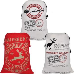 imageJOYIN 3 PCS Christmas Large Canvas Gift Bag 26quot x 19quot Drawstring Santa Burlap Sack Reusable Personalized Cloth Pouch for Xmas Presents Package Party Supplies Hoilday Decoration