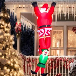 imageJoiedomi 8 FT Hanging Christmas Inflatables Decoration Christmas Inflatable Climbing Santa with Falling Elf Blow Up Santa with Buildin LEDs for Xmas Party Outdoor Yard Garden Lawn DecorSanta with Elf